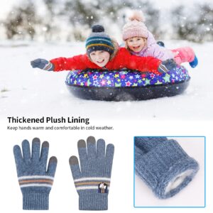 Kids Winter Warm Knit Gloves - 3 Pairs TouchScreen Knitted Cotton Glove Thicken Mittens Kids Gloves Running Sport Cold Weather Gloves Full Finger Thermal Hand Gloves for Outdoor Ski Riding Cycling 4-6