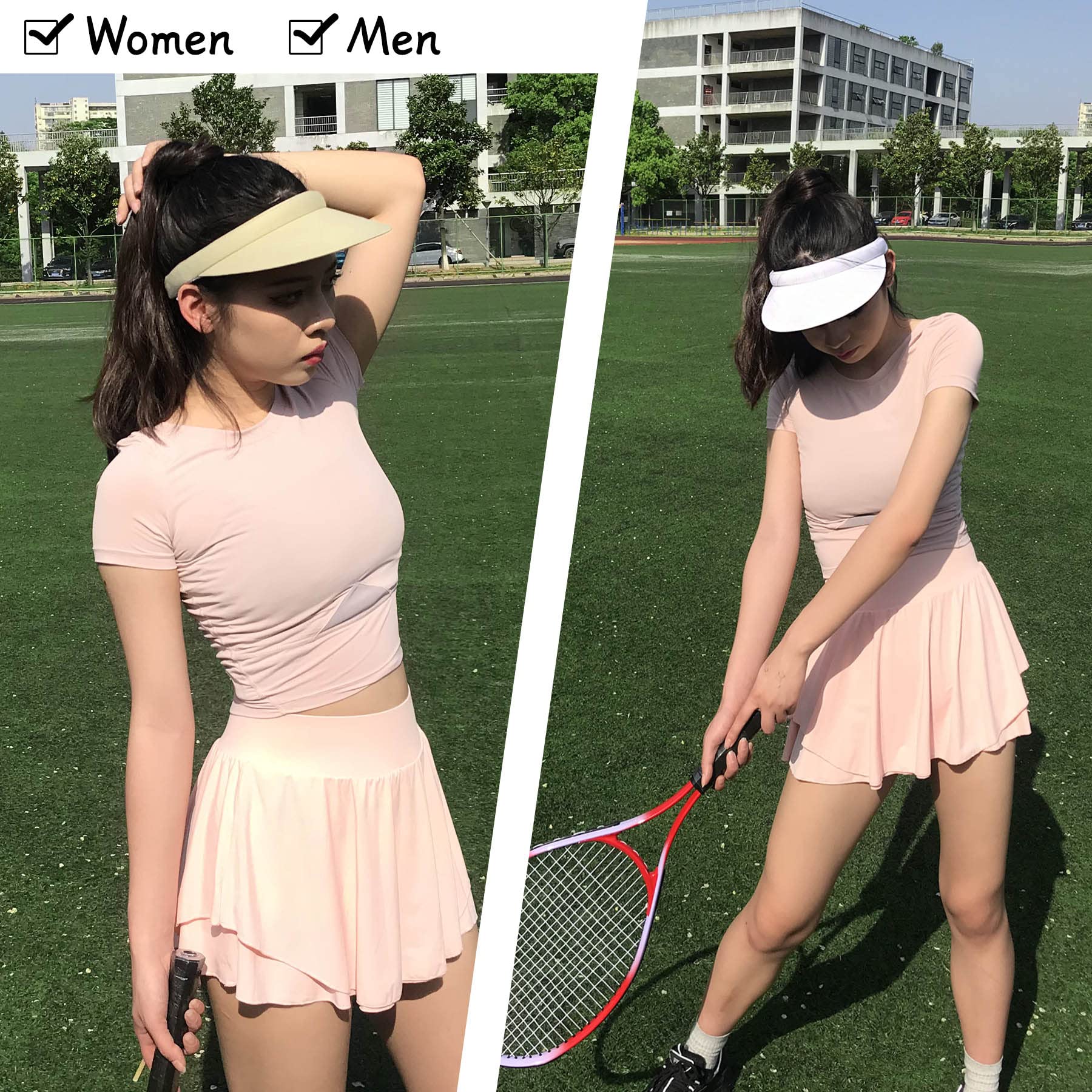 2 Pack Sun Visor Hats Womens Men Clip On Summer Visors Adjustable UV Protection Wide Brim Outdoor Golf Tennis Beach Sports Cap (White & Khaki)