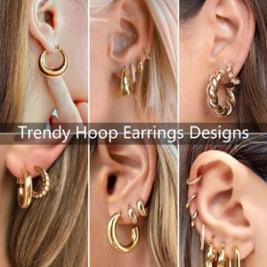 Adoyi 7 Pairs Gold Hoop Earrings Set for Women 14K Gold Plated Chunky Twisted Gold Hoops Set Hypoallergenic Small Big Large Huggie Hoop Earrings Pack for Women Gift Lightweight ball earrings