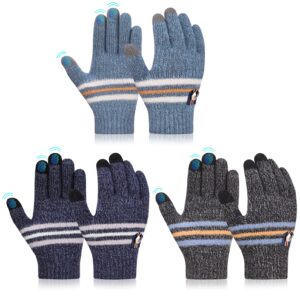 Kids Winter Warm Knit Gloves - 3 Pairs TouchScreen Knitted Cotton Glove Thicken Mittens Kids Gloves Running Sport Cold Weather Gloves Full Finger Thermal Hand Gloves for Outdoor Ski Riding Cycling 4-6