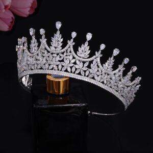 Jorsnovs Bride Tiara Wedding Crowns for Women Cubic Zirconia Bridal Silver CZ Birthday Princess Quinceanera Corona Headpieces