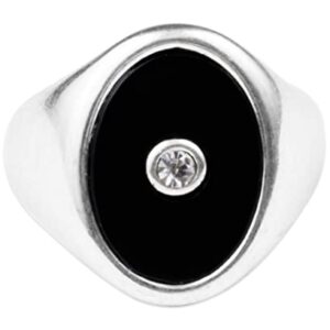 Lucky Brand Onyx Signet Ring,Silver,Size 7