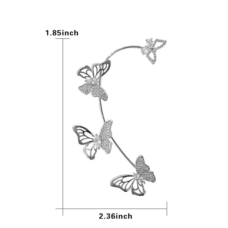 2 Pcs Butterfly Ear Cuff,Butterfly Earrings Ear Cuffs for Women Non Piercing Butterfly Cuff Earrings Rhinestone Ear Wrap Earrings