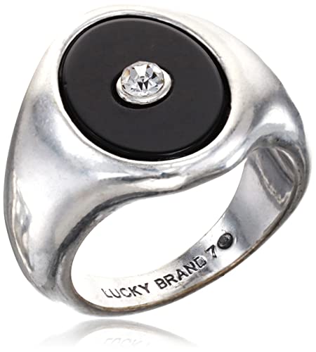 Lucky Brand Onyx Signet Ring,Silver,Size 7