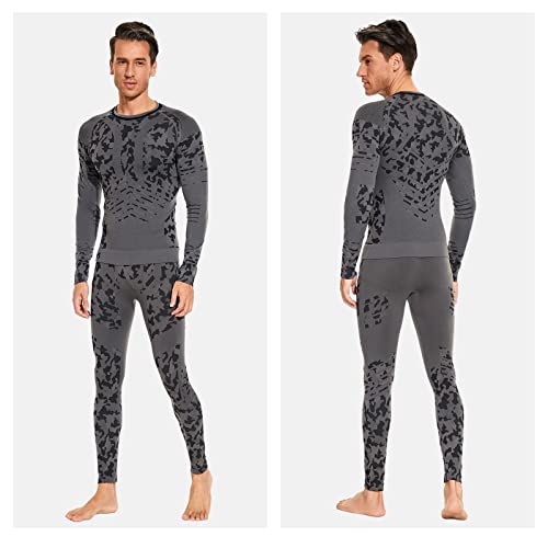 MeetHoo Men's Thermal Underwear Set Seamless Compression Base Layer Winter Gear Sports Long Johns Bottoms, Black, Large