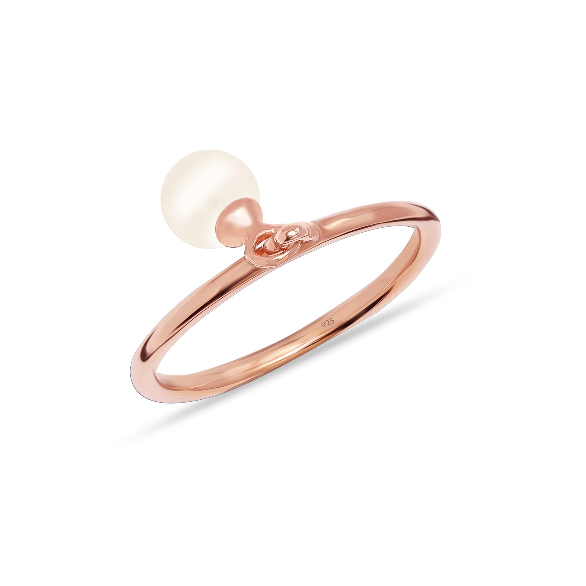 LeCalla 925 Sterling Silver Rose-Gold Plated Pearl Rings for Women's Hypoallergenic Contemporary Pearl Ring for Women Size - 7