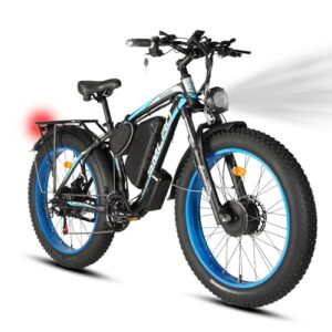 geartist (us in stock) smlro xdc600 plus electric bicycle 2000w dual motor 35mph ebike 48v 22.4ah mountain snow e bike 26" fat tire 21 speed mtb for trail riding excursion commute (black blue)