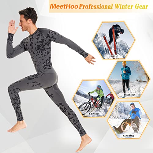 MeetHoo Men's Thermal Underwear Set Seamless Compression Base Layer Winter Gear Sports Long Johns Bottoms, Black, Large