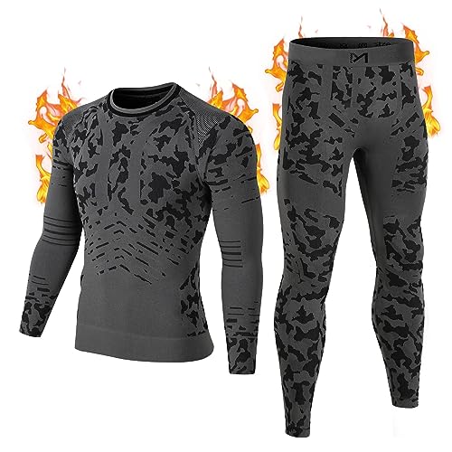 MeetHoo Men's Thermal Underwear Set Seamless Compression Base Layer Winter Gear Sports Long Johns Bottoms, Black, Large