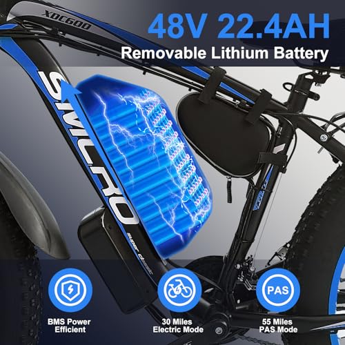 Geartist (US in Stock) Smlro XDC600 Plus Electric Bicycle 2000W Dual Motor 35MPH Ebike 48V 22.4Ah Mountain Snow E Bike 26" Fat Tire 21 Speed MTB for Trail Riding Excursion Commute (Black Blue)