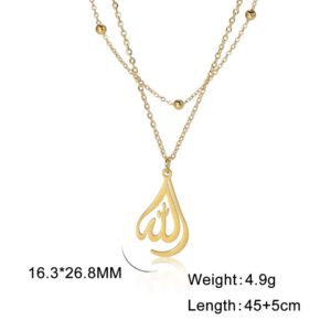 kkjoy Islamic Muslim Allah Layered Necklaces for Women Charm Stainless Steel Necklace Water Drop Heart Shape Allah Necklace Double Layer Necklace Lucky Islamic Jewelry