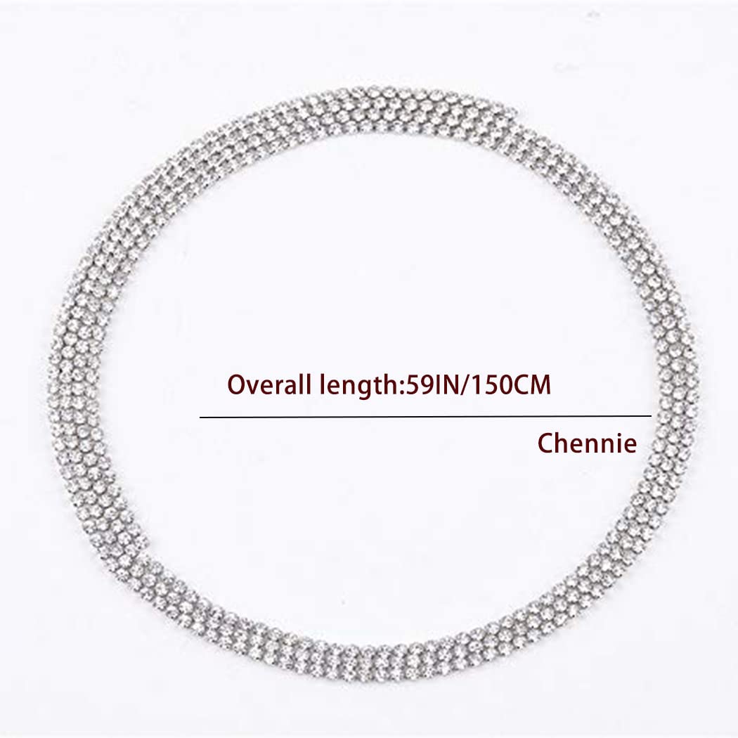 Chennie Rhinestone Choker Necklace Silver Crystal Long Necklaces Fashion Y-Necklaces Party Sparkly Adjustable Chain Jewerly for Women and Girls