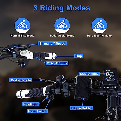 Geartist (US in Stock) Smlro XDC600 Plus Electric Bicycle 2000W Dual Motor 35MPH Ebike 48V 22.4Ah Mountain Snow E Bike 26" Fat Tire 21 Speed MTB for Trail Riding Excursion Commute (Black Blue)