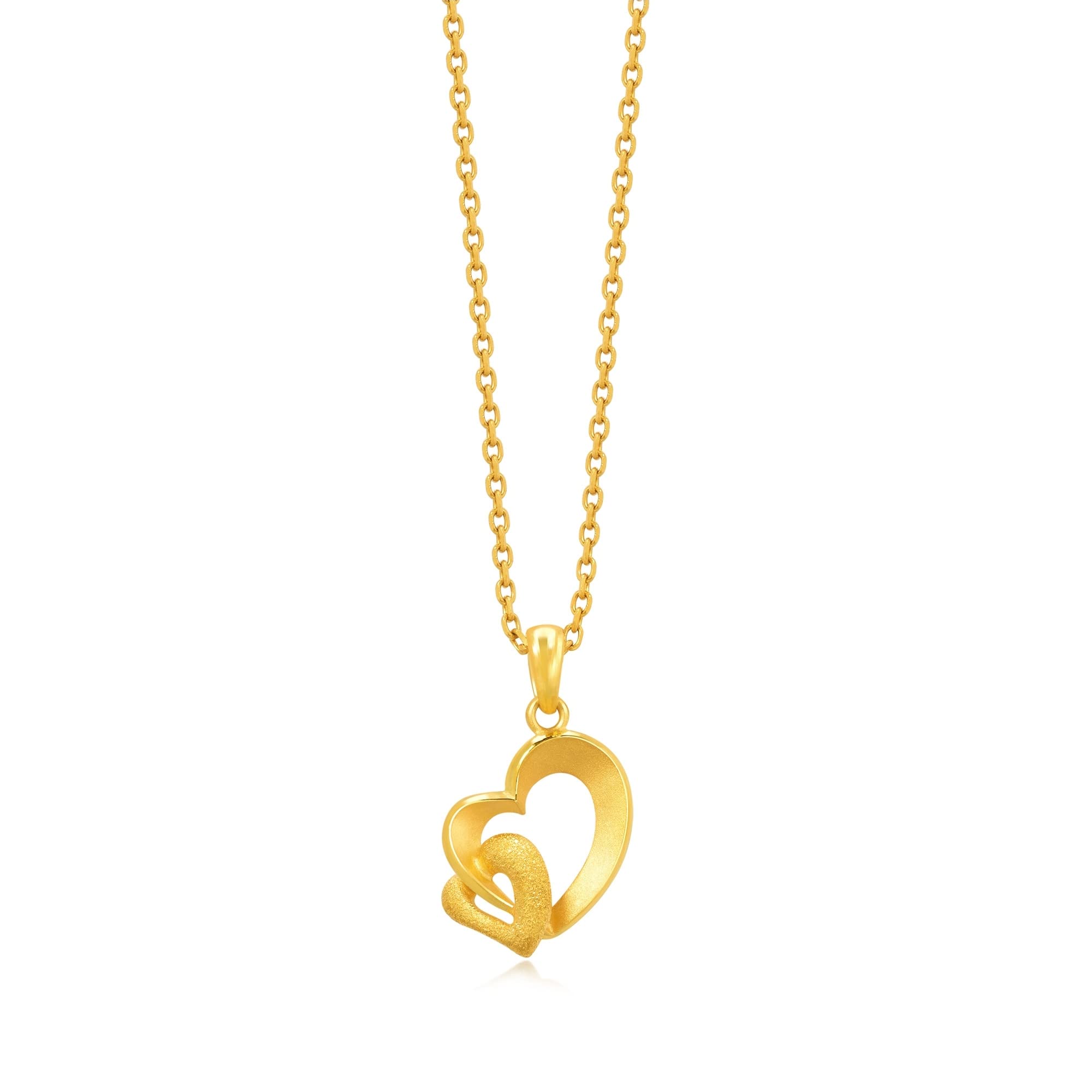 CHOW SANG SANG 999.9 24K Solid Gold Price-by-Weight 2.24g Gold Matte Finished Hearts Pendant for Women 14815P | [Not Include the Necklace]