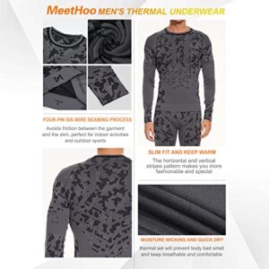 MeetHoo Men's Thermal Underwear Set Seamless Compression Base Layer Winter Gear Sports Long Johns Bottoms, Black, Large