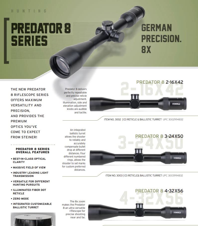 Steiner 3003 Predator 8 3-24x50mm E3 Reticle & Ballistic Turret