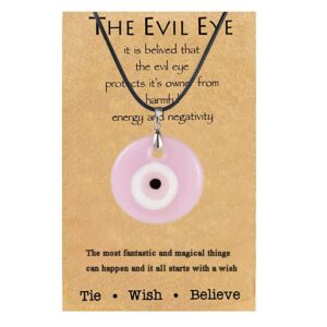 colorful bling turkish blue evil eye pendant necklace leather rope chain cord glass evil eye protection lucky jewelry for women men-pink 1pc