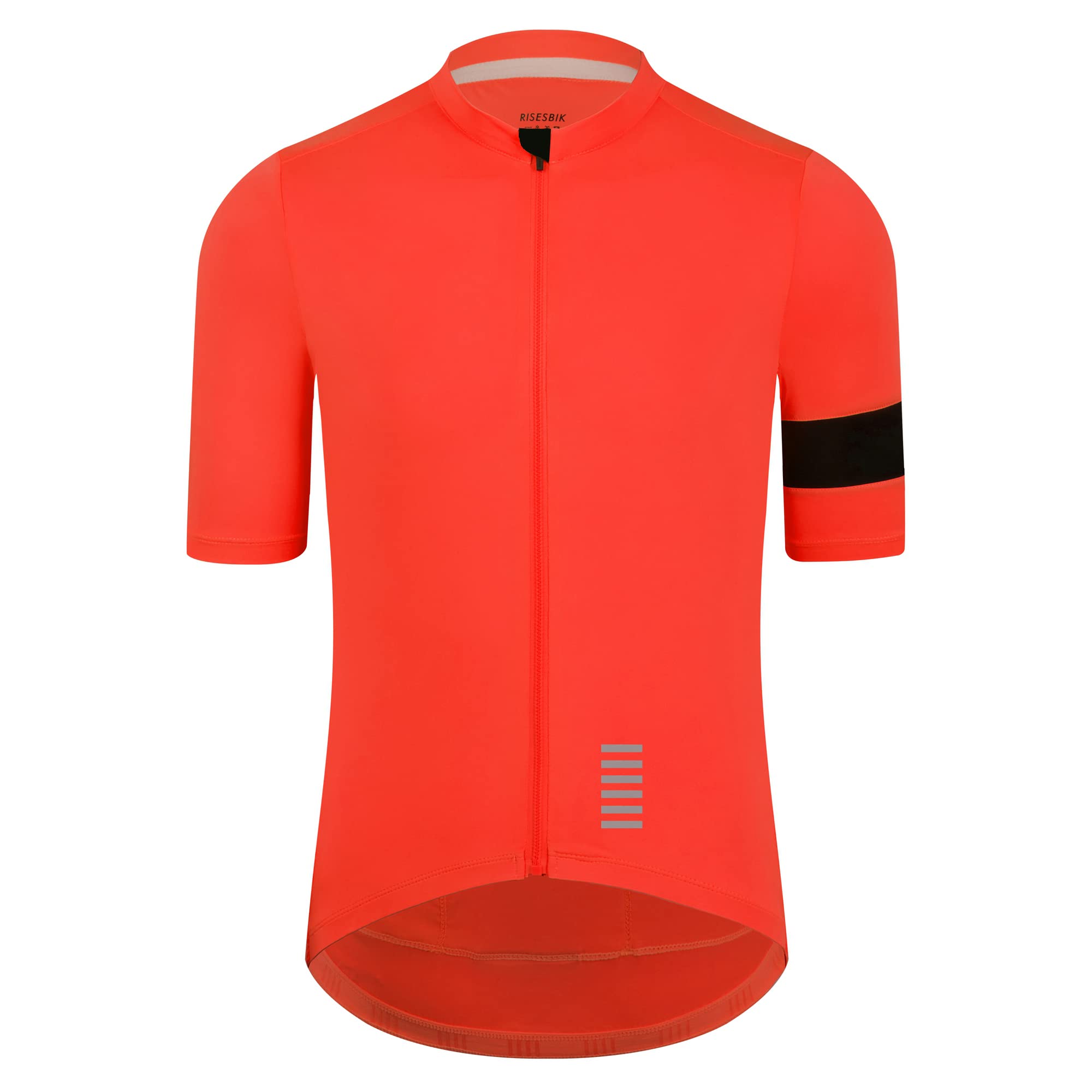 RISESBIK Cycling Jersey Men Zipper Pocket Short Sleeve Lightweight Aero Race Fit Road Bike Jersey Shirt Cuff Stitching (Orange/Black, M)