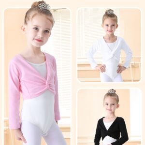 Soudittur Ballet Wrap Top Cotton Long Sleeve Dance Cardigan Shrug for Girls Black Pink White 3-13 Years (Small, Pink)