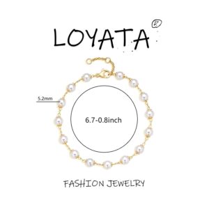 LOYATA Gold Bracelet 14K Gold Plated Dainty Pearl Chain Handmade Simple Jewelry Gift for Women