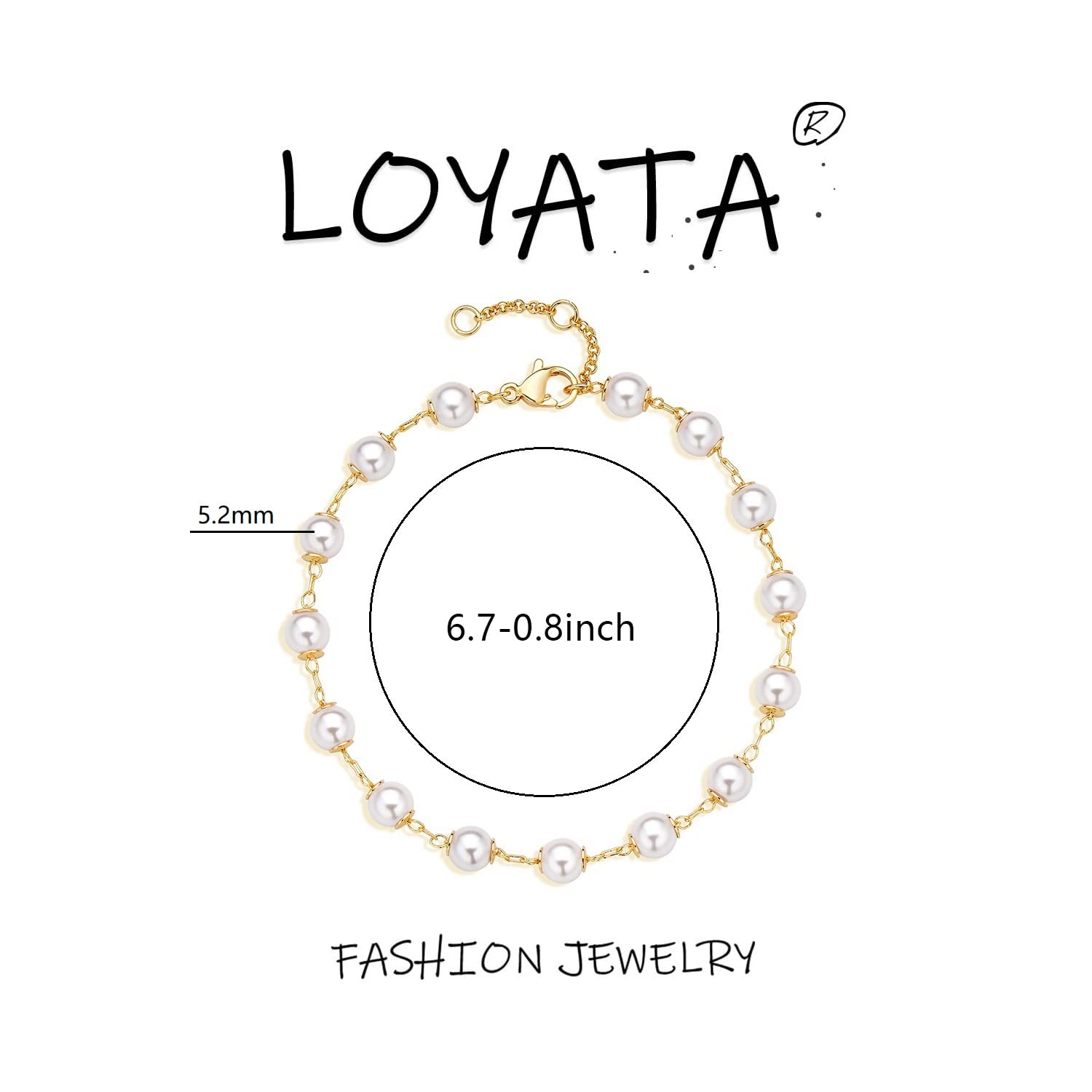 LOYATA Gold Bracelet 14K Gold Plated Dainty Pearl Chain Handmade Simple Jewelry Gift for Women