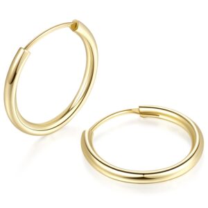 14k gold hoop earrings for women, small gold hoop earrings, hypoallergenic and lightweight gold huggie earrings (12mm)