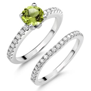 Gem Stone King 925 Sterling Silver Green Peridot and White Moissanite Wedding Engagement Band Bridal Set Ring For Women (1.49 Cttw, Gemstone August Birthstone, Available In Size 5, 6, 7, 8, 9)