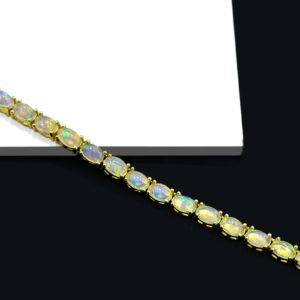 24.20 Carats Natural Ethiopian Welo Opal Cabochon Tennis Bracelet 925 Sterling Silver October Birthstone Jewelry Birthday Gift Love and Friendship Gift For Girlfriend Gift For Her (18 Inches, Sterling Silver)