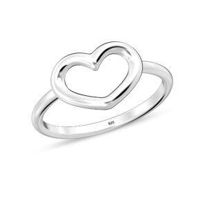 LeCalla 925 Sterling Silver Open Heart Ring for Teen Hypoallergenic High Polish Rings for Women Size - 5