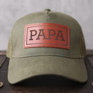 Papa Hat，Leather Patch Hat Papa for Papa Baby Announcement Gift for Papa Olive