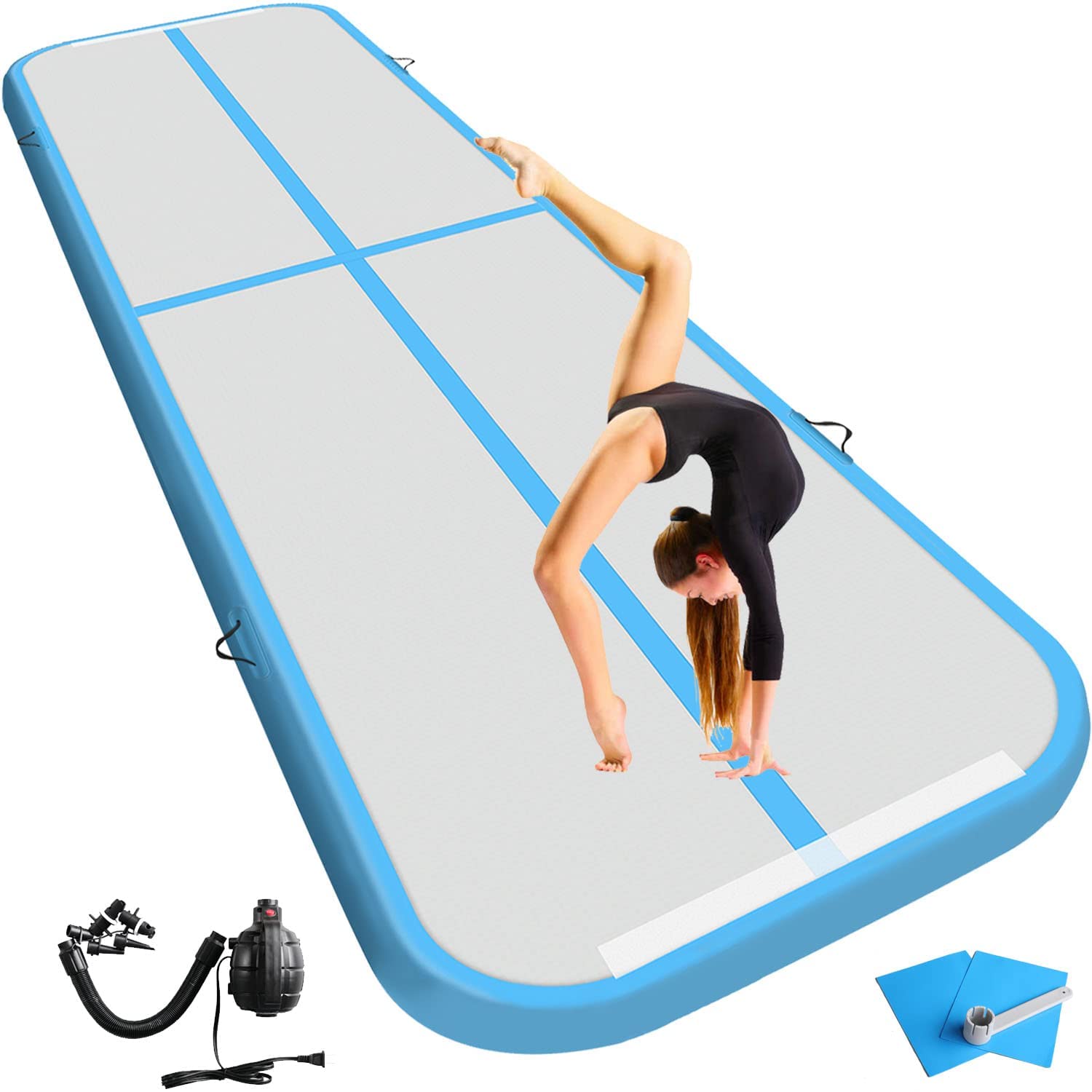 Mecalm Air Gymnastics Tumbling Mat 16FT Gymnastics Air Mat 4 inchs Thickness Gymnastics Mats for Tumbling with Electric Air Pump for Home/Gym/Yoga/Training/Cheerleading/Outdoor/Beach/Park