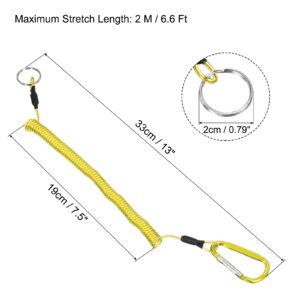 PATIKIL 6.6ft Fishing Tool Lanyard, 2 Pack Safety Cord Spiral Lanyard Tether Retractable with Metal Clip Keychain for Boating Kayak, Yellow