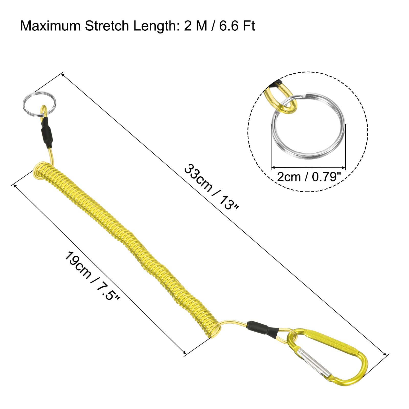 PATIKIL 6.6ft Fishing Tool Lanyard, 2 Pack Safety Cord Spiral Lanyard Tether Retractable with Metal Clip Keychain for Boating Kayak, Yellow