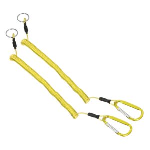 PATIKIL 6.6ft Fishing Tool Lanyard, 2 Pack Safety Cord Spiral Lanyard Tether Retractable with Metal Clip Keychain for Boating Kayak, Yellow