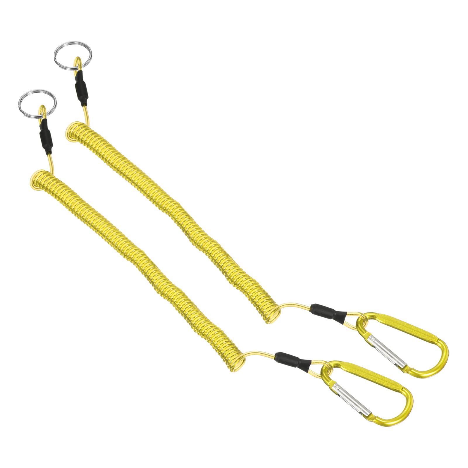 PATIKIL 6.6ft Fishing Tool Lanyard, 2 Pack Safety Cord Spiral Lanyard Tether Retractable with Metal Clip Keychain for Boating Kayak, Yellow