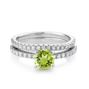 Gem Stone King 925 Sterling Silver Green Peridot and White Moissanite Wedding Engagement Band Bridal Set Ring For Women (1.49 Cttw, Gemstone August Birthstone, Available In Size 5, 6, 7, 8, 9)