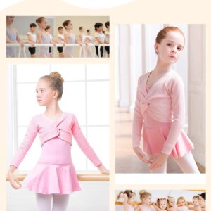 Soudittur Ballet Wrap Top Cotton Long Sleeve Dance Cardigan Shrug for Girls Black Pink White 3-13 Years (Small, Pink)