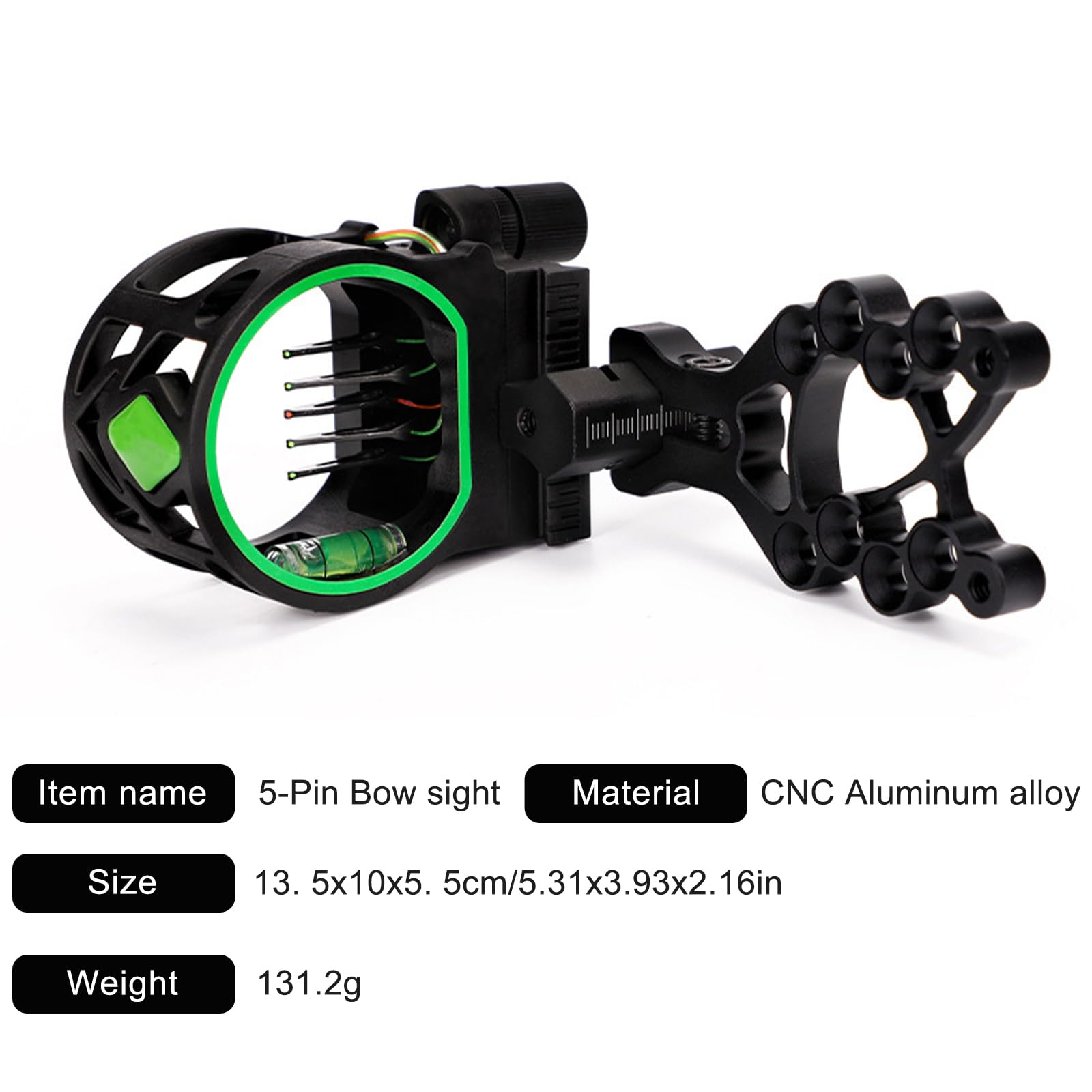 Ruiqas Aluminum Alloy Compound Bow Sight 5 Pins 0.019'' Bow Sight with Sight Light Archery Accessory