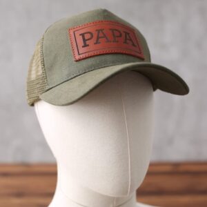 Papa Hat，Leather Patch Hat Papa for Papa Baby Announcement Gift for Papa Olive