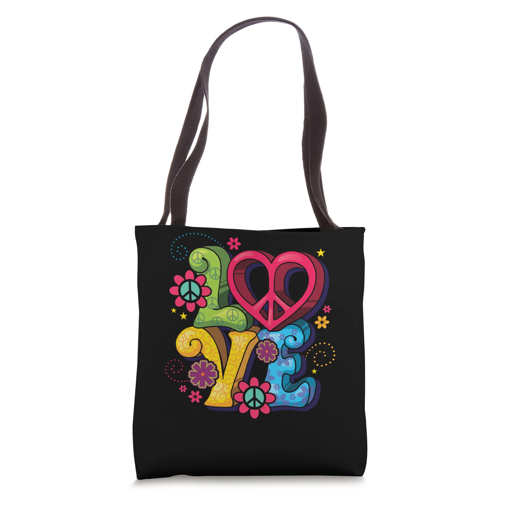 Love Peace Symbol Flower Power Hippie Floral Peace Sign Tote Bag