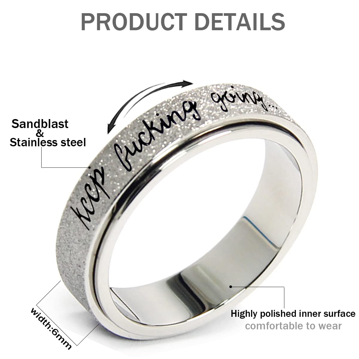 LuckyAmor Fidget Rings Women for Anxiety Rings:Stainless Steel Fidget Rings for Men Spinner Ring Personalized Inspirational Fidget Ring for Anxiety Rings