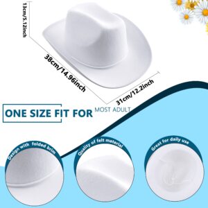 SGBETTER 8 Pack Cowboy Hat Felt Western Hat for Women and Men Cowboy Cowgirl Theme Bachelorette Birthday Party (White)