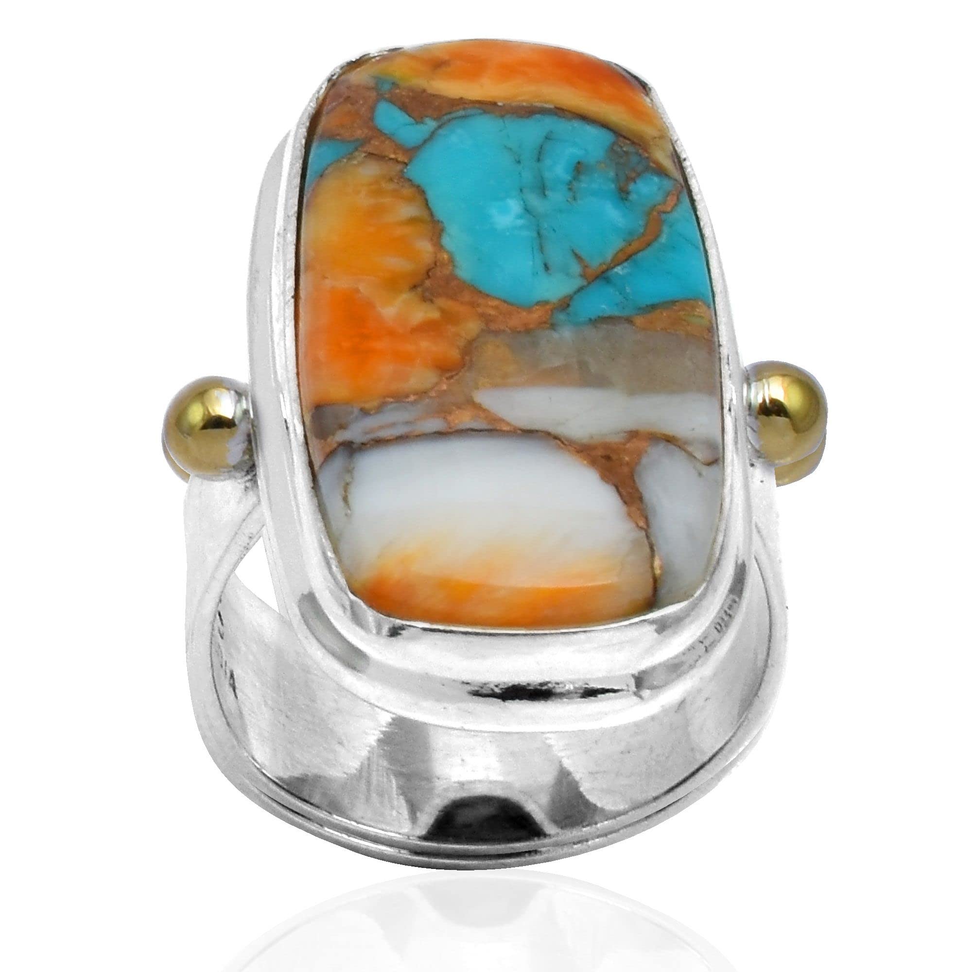 Silver Palace Natural Oyster Turquoise Gemstone 925 Sterling Silver Handmade Single Stone Ring For Unisex