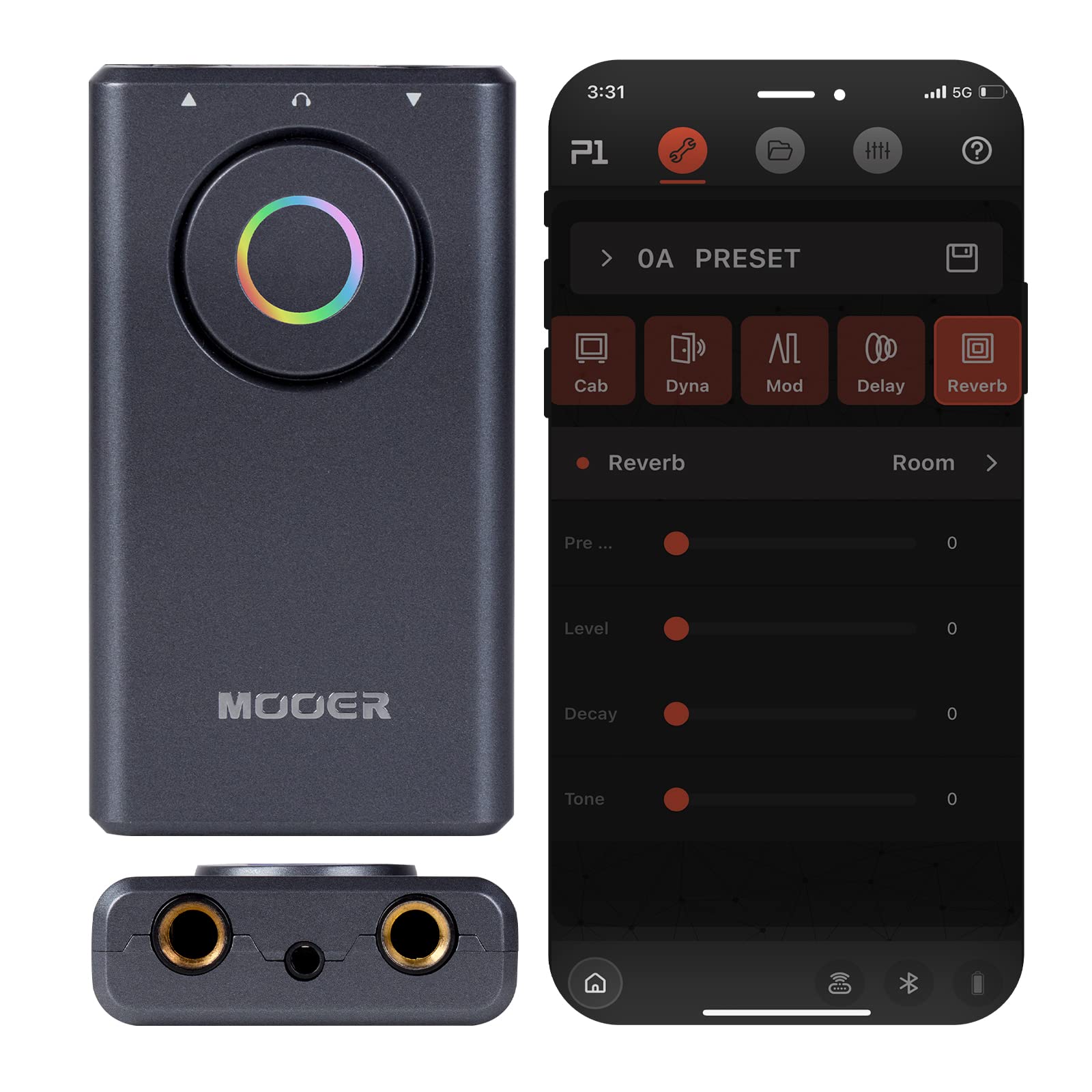 MOOER GCA5 Rechargeable 5W Mini Bluetooth Speaker, Guitar Amp, Bass Amp with Prime P1 Intelligent Pedal for electric guitar, bass guitar, acoustic guitar