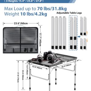 Sportneer Grill Table for Outside, 3ft(L) x 2ft(W) Height Adjustable Camping Table Lightweight Aluminum Folding Portable Metal Folding Outdoor Grill Table for Camping Cooking BBQ RV Picnic (Black)