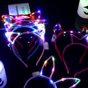 Xinnun 64 Pieces Light up Cat Ears Headband Bulk LED Bunny Ears Glow in Dark Cat Ears Luminous Hairbands Party Supplies for Women Adult Costume