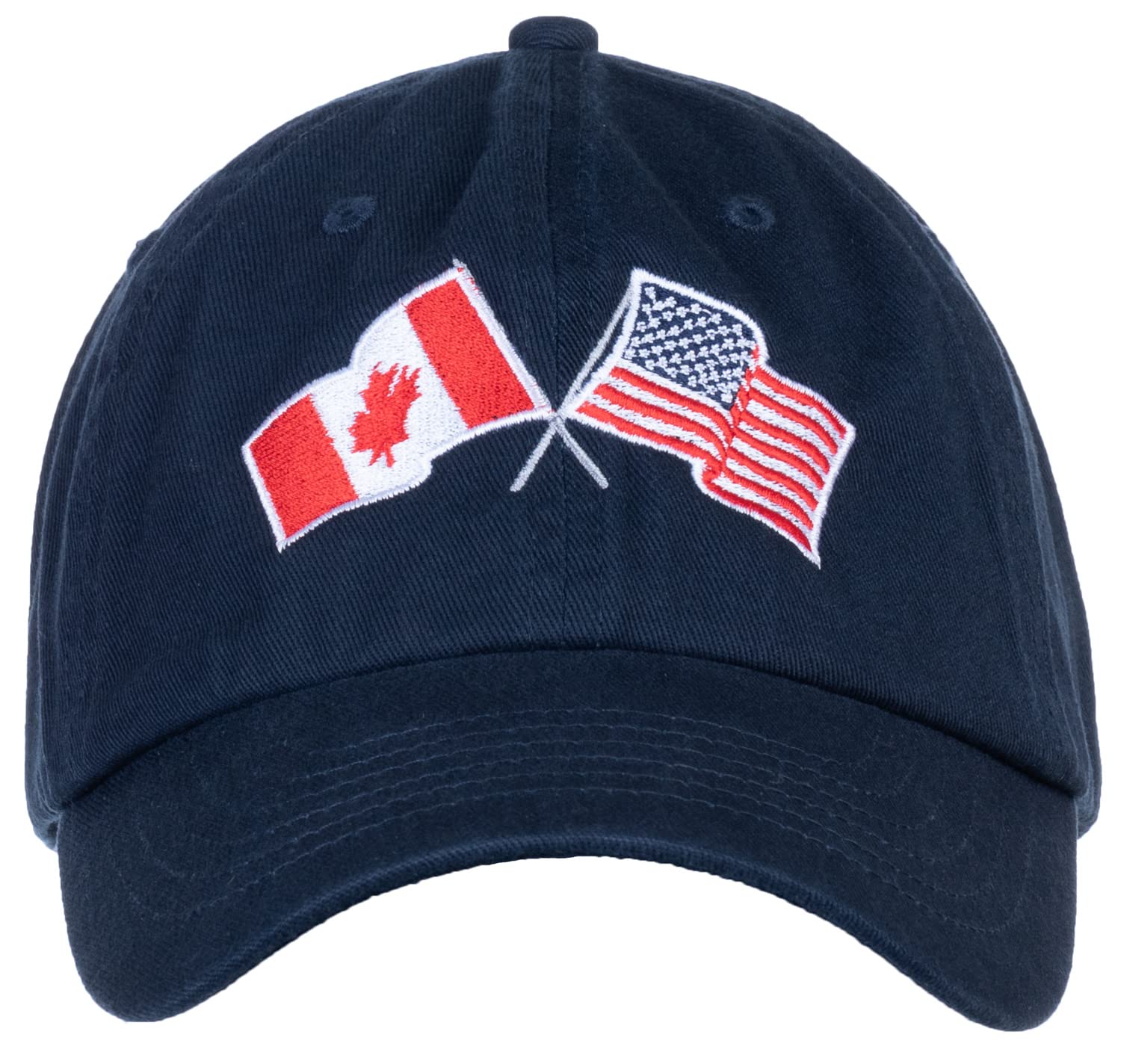 Ann Arbor T-shirt Co. Canadian American Flag Hat - Canada USA Friendship, Maple Leaf America Dad Baseball Pin Cap for Men & Women - (Navy)