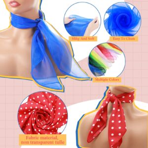 20 Pcs 50s Retro Chiffon Sheer Square Neck Head Scarfs for Women Handkerchief Lightweight Satin Ribbon Retro Dot Sheer Scarf Set Multi Colors