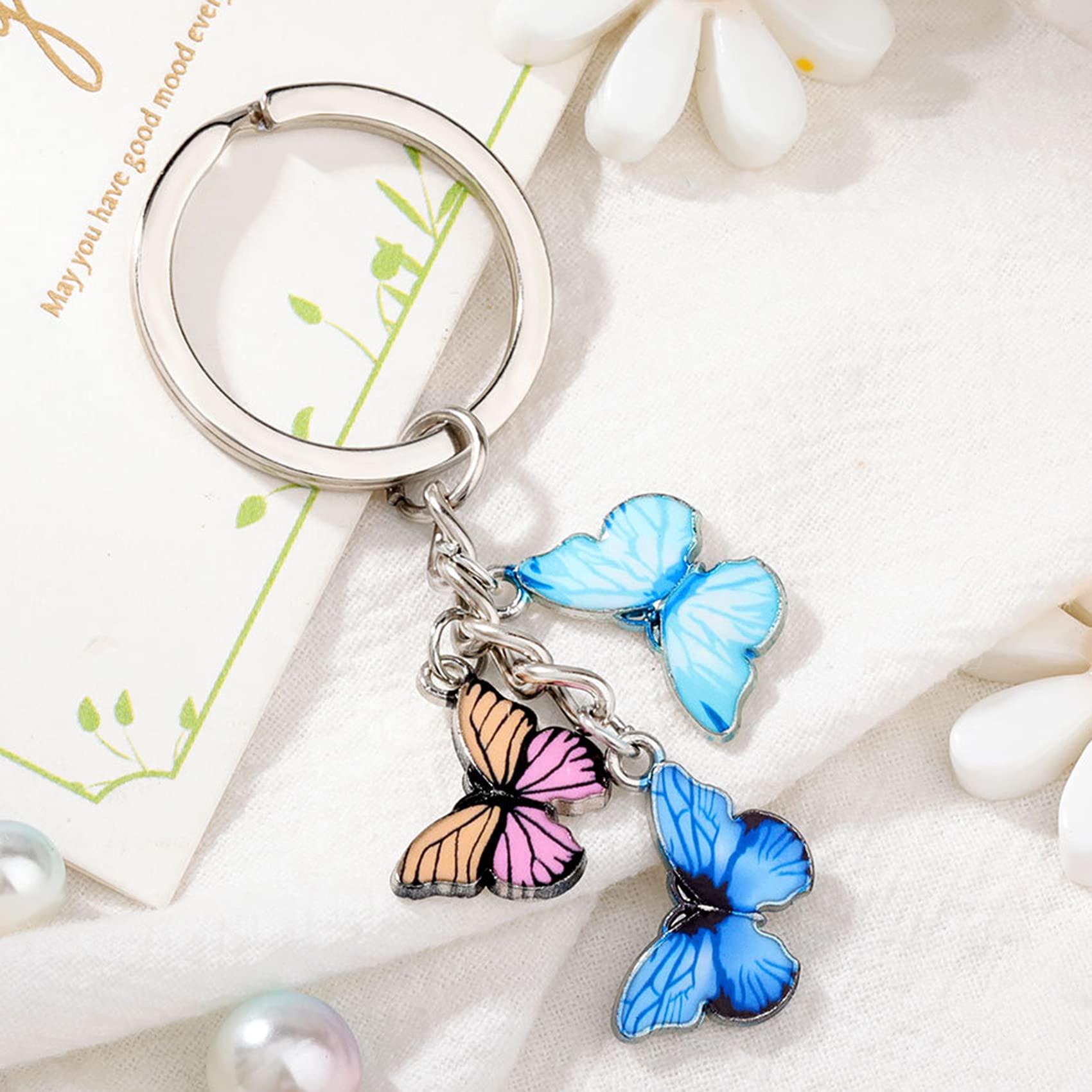 Dearanswer Butterfly Pendants Keyring Cute Tassel Bag Charm Enamel Butterfly Keychain Purse Bag Hanging Accessories,Blue 2x13cm