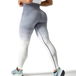 GYMTALENT Scrunch Butt Leggings for Women, Ribbed Seamless High Waisted Gym Leggings Butt Lifting Yoga Pants Tights Elephant Grey L